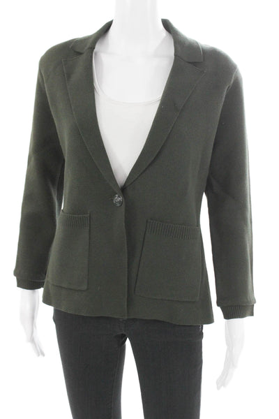 L'Agence Womens Green Collared Button Cardigan Sweater Long Sleeve Size XS Tall