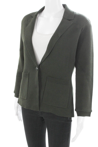 L'Agence Womens Green Collared Button Cardigan Sweater Long Sleeve Size XS Tall