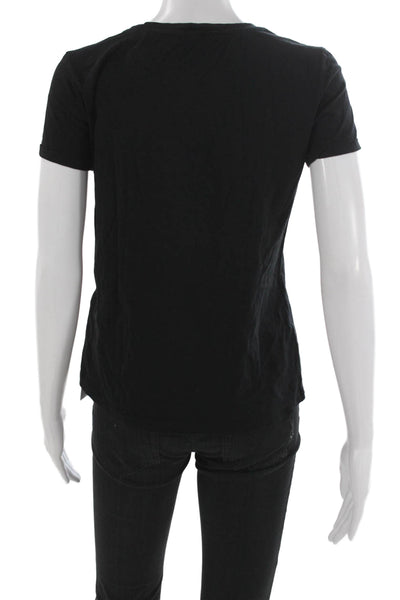 Sandro Women Floral Black Cotton Basic T-Shirt Short Sleeve Size 1