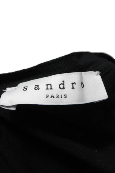 Sandro Women Floral Black Cotton Basic T-Shirt Short Sleeve Size 1