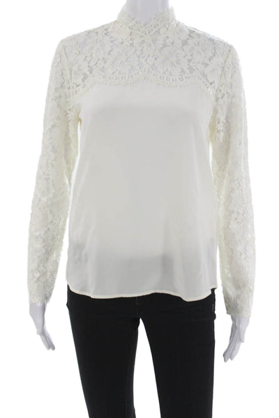 Sandro Womens Silk High Neck Long Sleeve Basic Blouse White Size 1