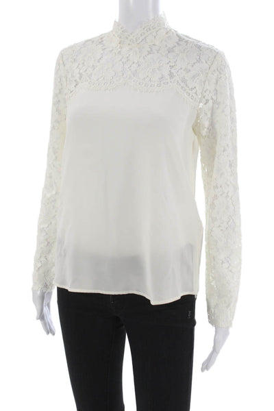 Sandro Womens Silk High Neck Long Sleeve Basic Blouse White Size 1