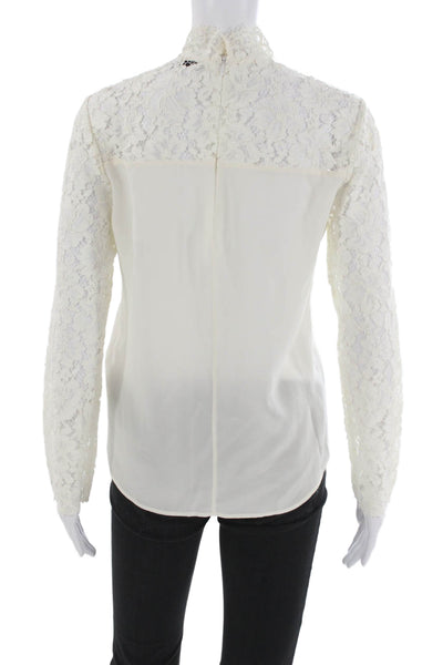 Sandro Womens Silk High Neck Long Sleeve Basic Blouse White Size 1