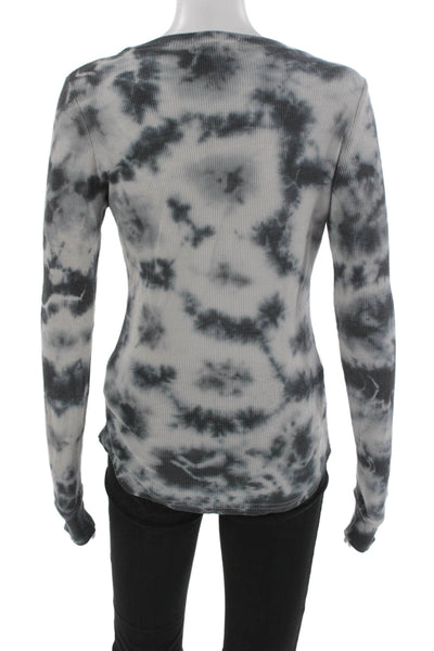 XXI Women Basic Tie Dye Gray Cotton Long Sleeve Round Neck Tee Petite Size S