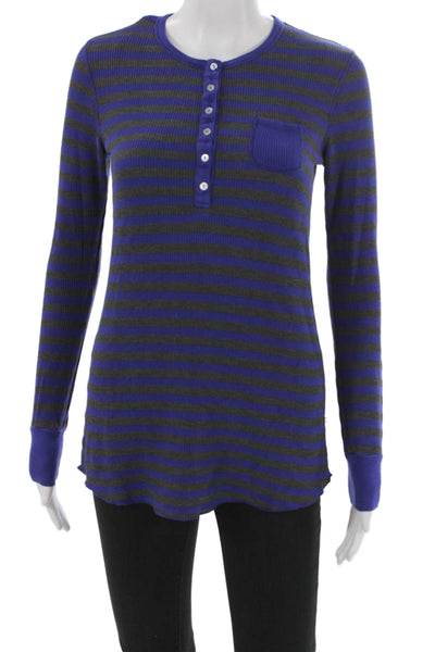 Splendid Women Tunic T Shirt Blue Henley Long Sleeve Size XS