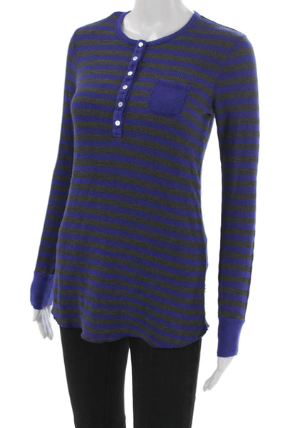 Splendid Women Tunic T Shirt Blue Henley Long Sleeve Size XS