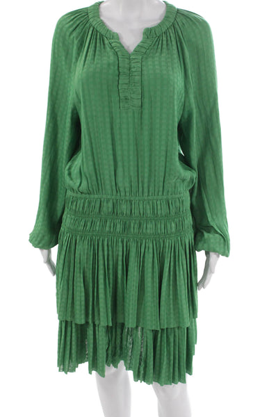 Current Air Womens Blouson Dress Green V-Neck Long Sleeve Check Size M