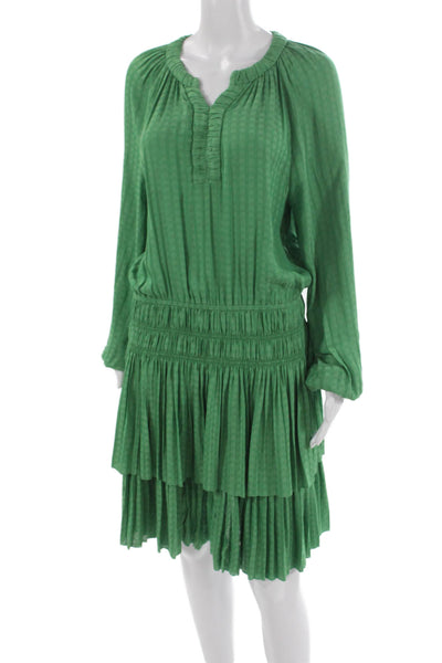 Current Air Womens Blouson Dress Green V-Neck Long Sleeve Check Size M