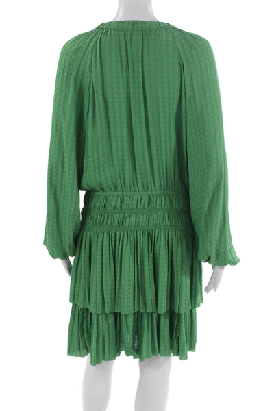 Current Air Womens Blouson Dress Green V-Neck Long Sleeve Check Size M