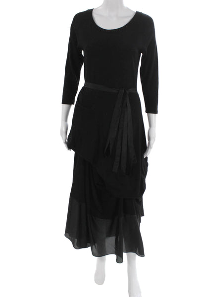 Morgane Le Fay Womens Maxi Dress Black Wool 3/4 Sleeve Round Neck Size M
