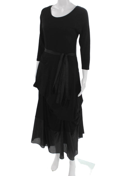 Morgane Le Fay Womens Maxi Dress Black Wool 3/4 Sleeve Round Neck Size M