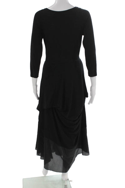 Morgane Le Fay Womens Maxi Dress Black Wool 3/4 Sleeve Round Neck Size M