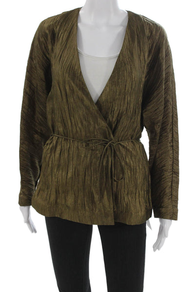 Massimo Dutti Women Kimono Blouse Green Viscose V-Neck Long Sleeve Size XS