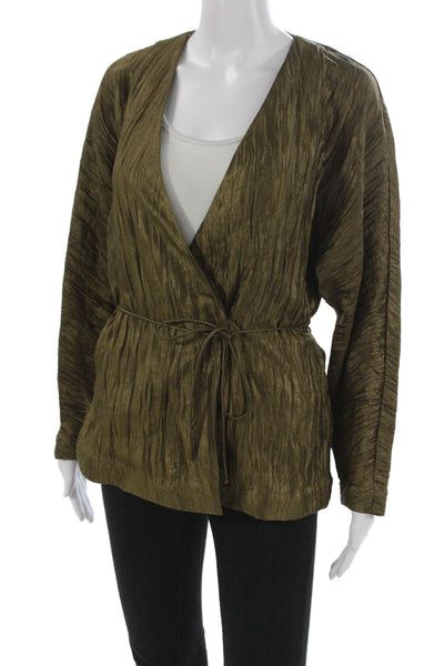 Massimo Dutti Women Kimono Blouse Green Viscose V-Neck Long Sleeve Size XS