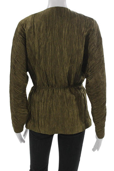 Massimo Dutti Women Kimono Blouse Green Viscose V-Neck Long Sleeve Size XS