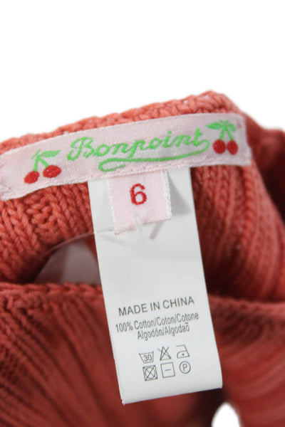 Bonpoint Girls Button Front Crew Neck Ribbed Knit Cardigan Sweater Orange 6M