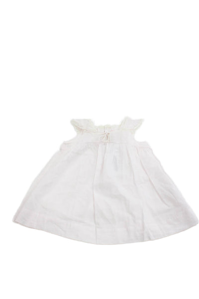 Bonpoint Girls Sleevelss Square Neck Lace Trim Dress White Cotton Size 6 Months