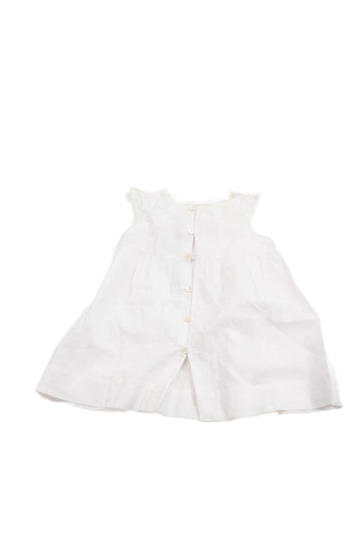 Bonpoint Girls Sleevelss Square Neck Lace Trim Dress White Cotton Size 6 Months