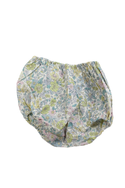 Bonpoint Girls Elastic Waistband Floral Bottoms White Blue Cotton Size 6 Months