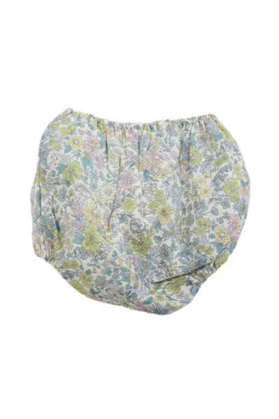 Bonpoint Girls Elastic Waistband Floral Bottoms White Blue Cotton Size 6 Months