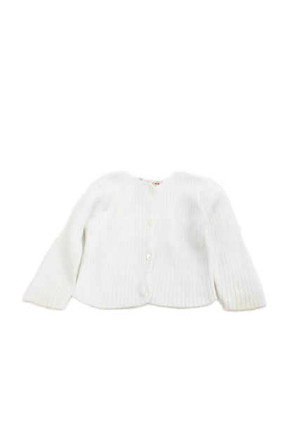 Bonpoint Girls Button Front Long Sleeve Ribbed Cardigan White Size 6 Months