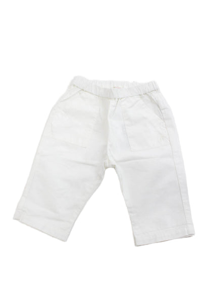 Bonpoint Girls Elastic Waistband Straight Leg Trouser Pants White Cotton Size 6M