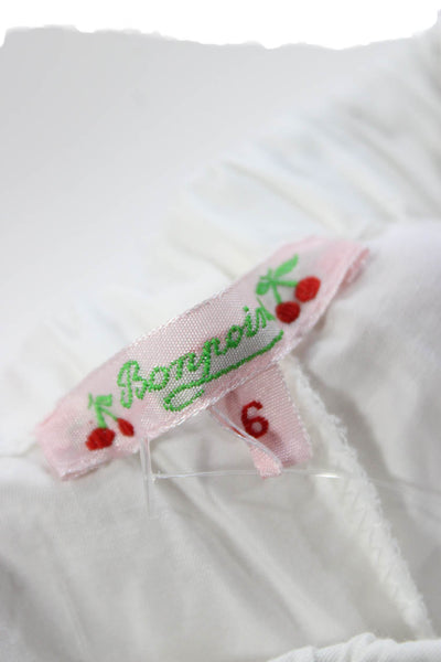 Bonpoint Girls Elastic Waistband Straight Leg Trouser Pants White Cotton Size 6M