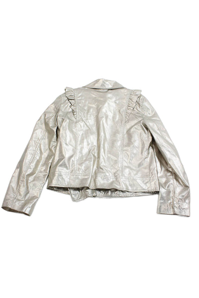 Simonetta Girls Long Sleeve Front Zip Metallic Faux Leather Jacket Gold Size 10