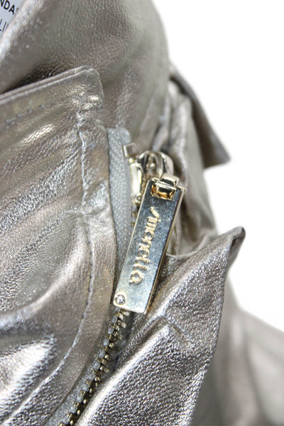 Simonetta Girls Long Sleeve Front Zip Metallic Faux Leather Jacket Gold Size 10
