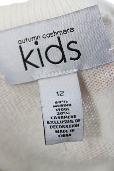 Autumn Cashmere Girls Crew Neck Cashmere Knit Happy Face Sweater White Size 12