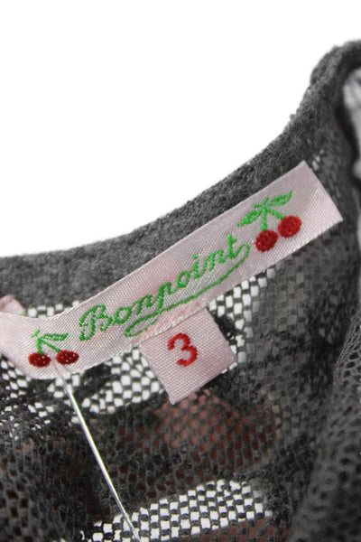 Bonpoint Girls Short Sleeve Embroidered Mesh Trim Dress Gray Cotton Size 3