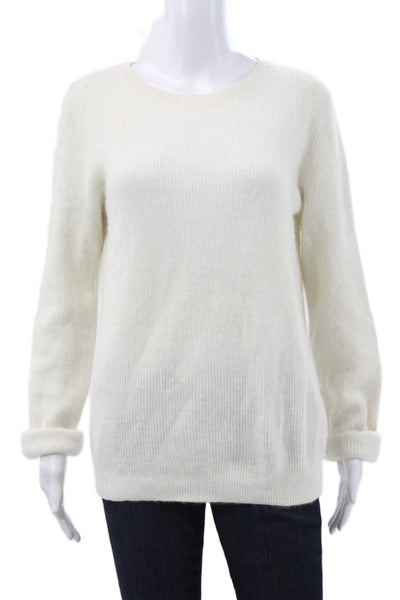 Acne Women Pullover Angora Round Neck Long Sleeve White Sweater Size M