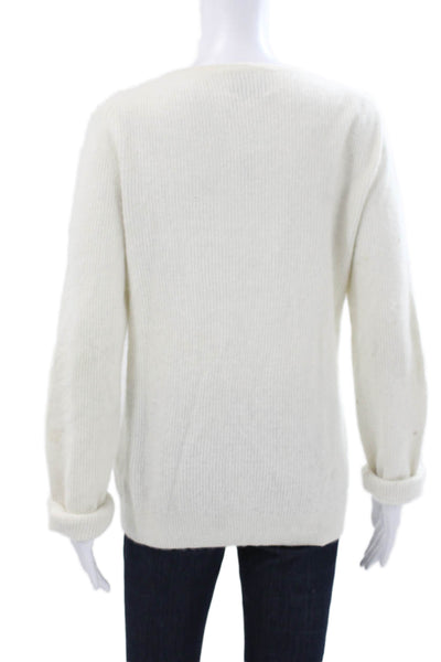 Acne Women Pullover Angora Round Neck Long Sleeve White Sweater Size M