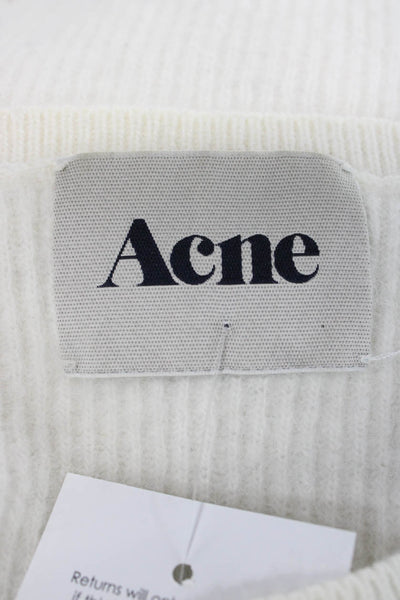 Acne Women Pullover Angora Round Neck Long Sleeve White Sweater Size M