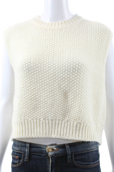 MNG Womens Wool Sleeveless Crew Neck Vest Sweater Ivory Size L