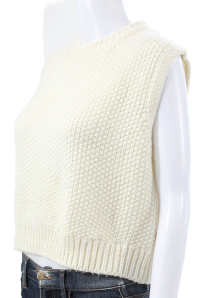 MNG Womens Wool Sleeveless Crew Neck Vest Sweater Ivory Size L