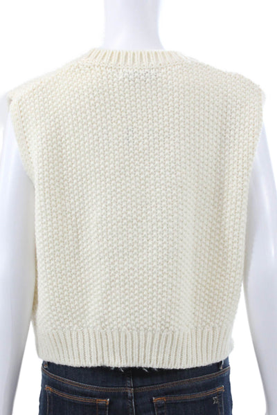 MNG Womens Wool Sleeveless Crew Neck Vest Sweater Ivory Size L