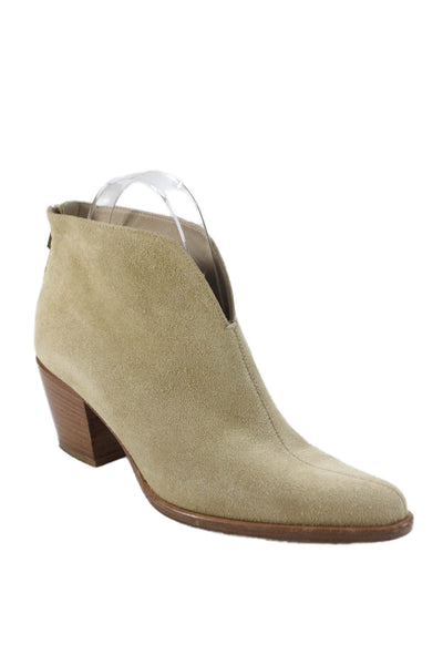 Vince Women's Pointed Toe Block Heel Suede Ankle Boots Beige Size 7.5