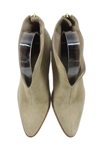 Vince Women's Pointed Toe Block Heel Suede Ankle Boots Beige Size 7.5