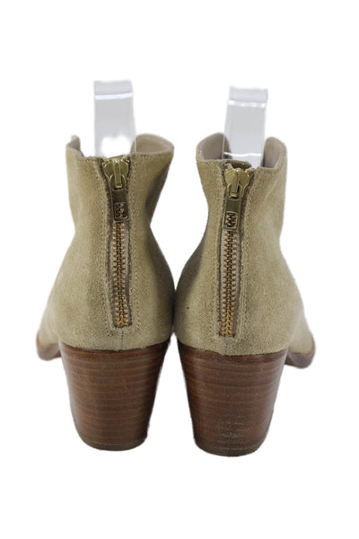 Vince Women's Pointed Toe Block Heel Suede Ankle Boots Beige Size 7.5