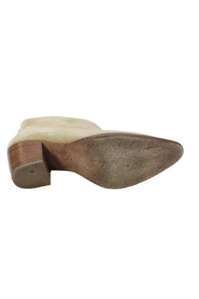 Vince Women's Pointed Toe Block Heel Suede Ankle Boots Beige Size 7.5