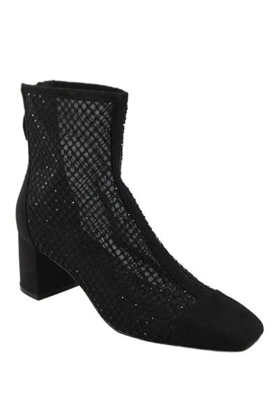 BCBG Womens Suede Jeweled Net Zip Up Ankle Boots Black Size 6