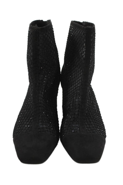 BCBG Womens Suede Jeweled Net Zip Up Ankle Boots Black Size 6