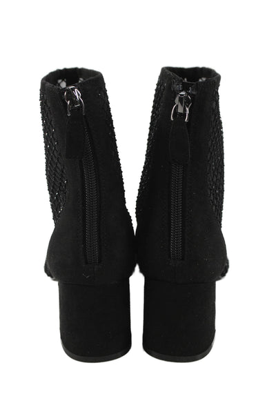 BCBG Womens Suede Jeweled Net Zip Up Ankle Boots Black Size 6