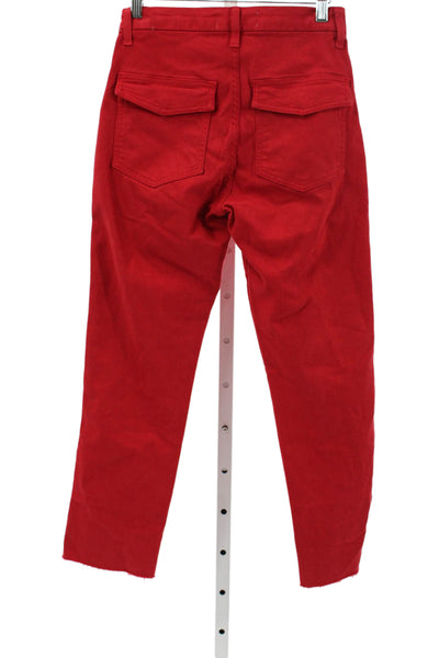 Amo Womens Ankle Pants Red High Rise Cotton Button Size 23