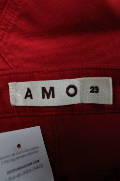 Amo Womens Ankle Pants Red High Rise Cotton Button Size 23