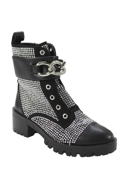 Karl Lagerfeld Womens Jeweled Belted Pepper Ankle Boots Black Size 6 Medium