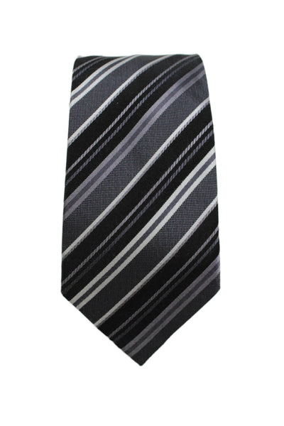 Calvin Klein Mens Silk Striped Skinny Necktie Black Grey
