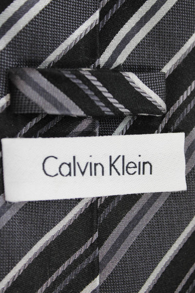Calvin Klein Mens Silk Striped Skinny Necktie Black Grey