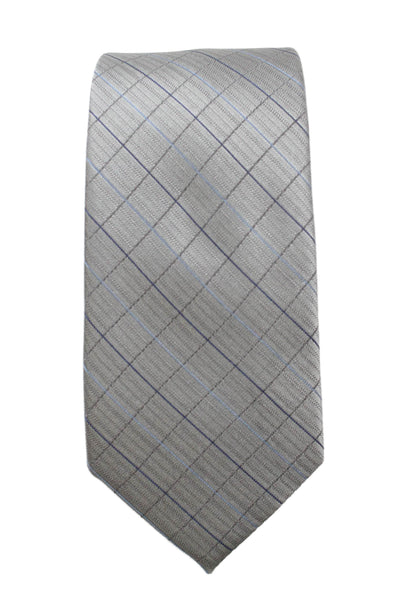 Calvin Klein Mens Silk Plaid Skinny Necktie Grey Blue